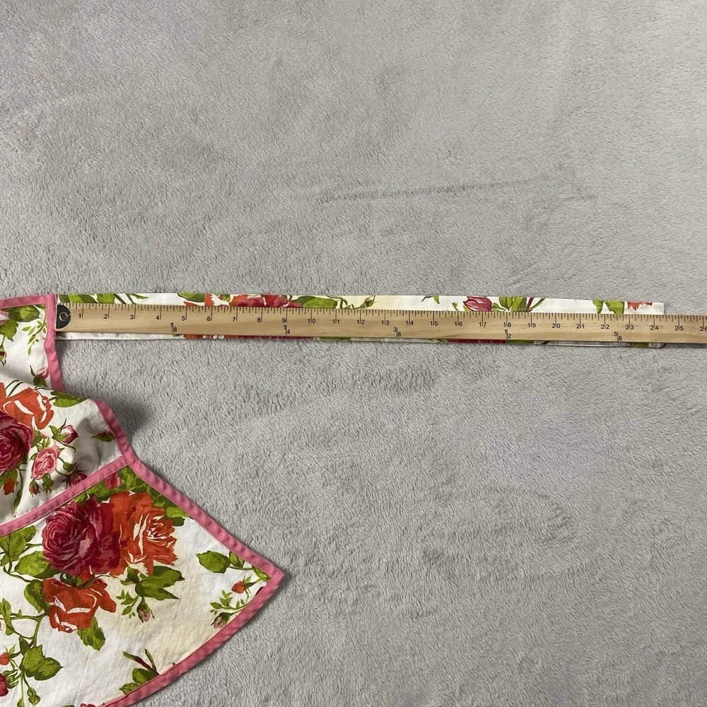 VTG Jessie Steele Linen Cotton Rose Waist Apron Ruffle One Size Cottagecore